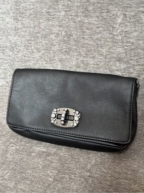 Vera Wang Black Clutch with Crystal-Embellished Turn-Lock